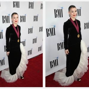 Velvet Alessandra Rich Gown, white train, backless